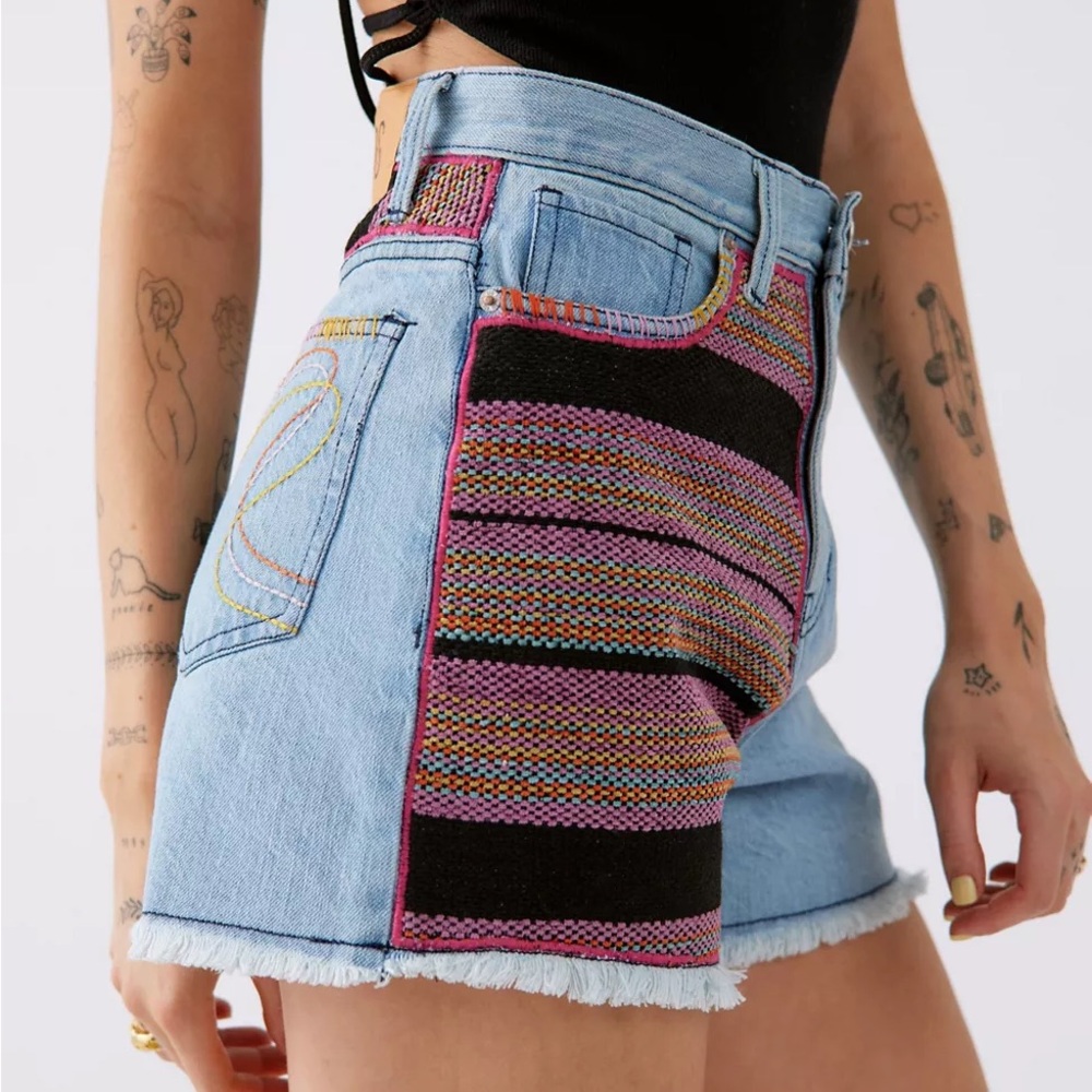 BDG A-Line Cutoff Denim Short — Blanket Patchwork